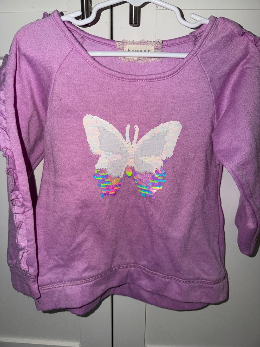 btween Lavender Sequin Butterfly Sweatshirt